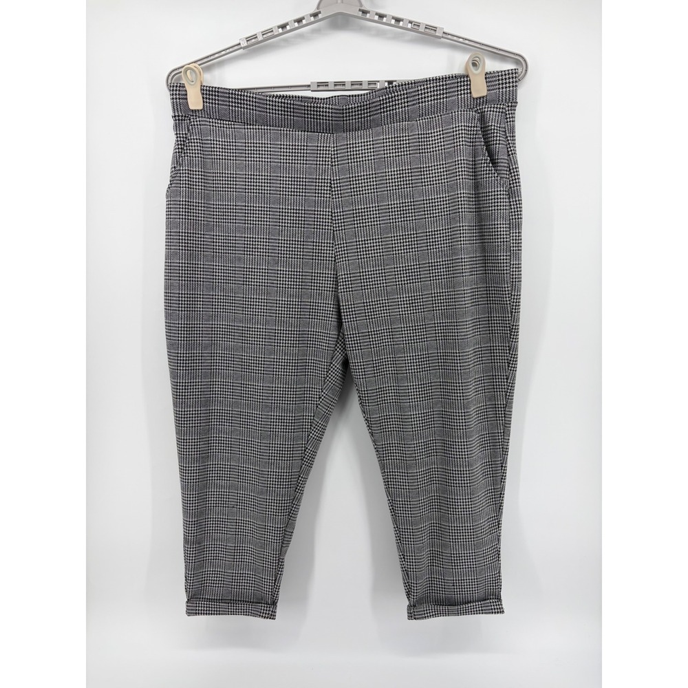 Terra & Sky Womens 3X Black Soot Combo Pants Houndstooth Plaid Cuffed Trousers